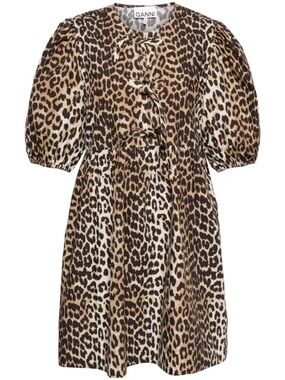 Ganni leopard print cotton mini dress